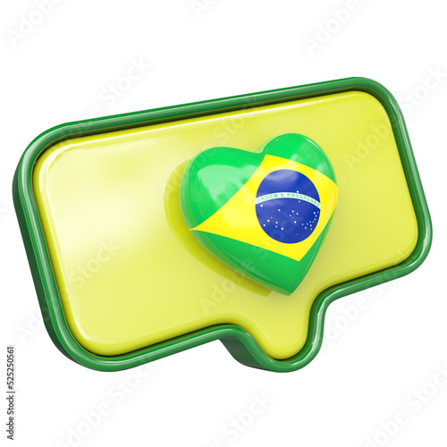 3d heart with flag of brasil brazil