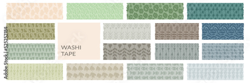 Paper torn shape and washi tape collage pieces. Sellotape scotch and color cutout strip with texture. Craft paper piece vector element, creative scrapbooking collection. Isolated on white background