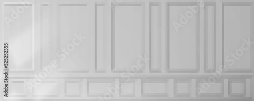 Realistic classic white wall. Vector illustration of luxury wooden surface decorated with victorian style panels. Elegant interior design for living room, library, museum. Vintage background