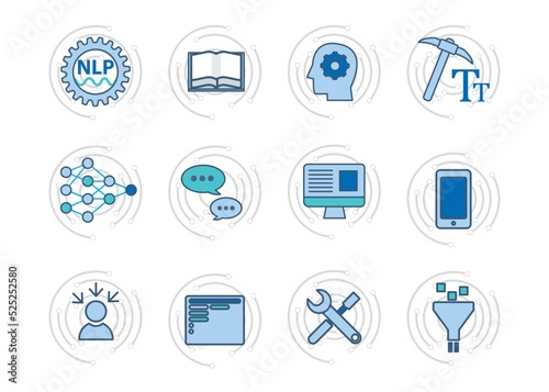 Machine learning icon set. Line components of technology AI, artificial intelligence. 