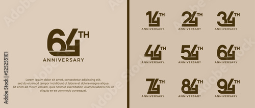 set of anniversary logotype dark brown color on soft background for celebration moment