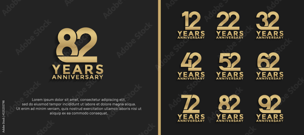 set of anniversary logotype gold color on black background for celebration moment