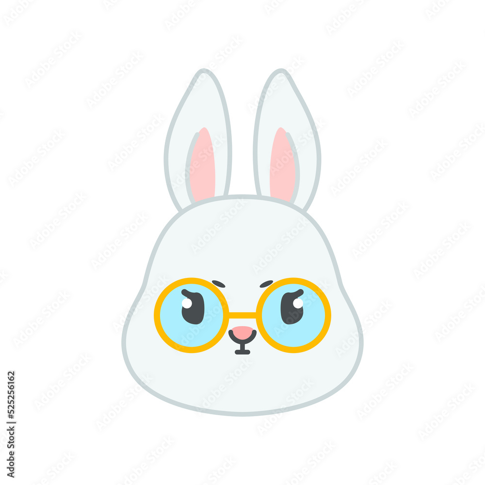 Cute bunny wearing eyeglasses. Flat cartoon illustration of a funny teacher rabbit isolated on a white background. Vector 10 EPS. Cute bunny wearing eyeglasses. Flat cartoon illustration of a funny teacher rabbit isolated on a white background. Vector 10 EPS.