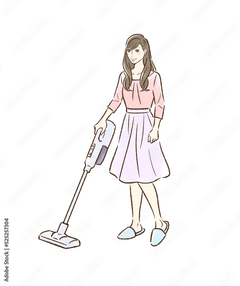 掃除機をかける若い女性