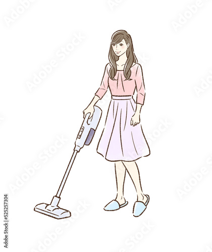 掃除機をかける若い女性