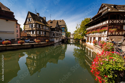 Fototapeta Naklejka Na Ścianę i Meble -  Timber-framed house at ill in La Petite France in Strasbourg in Alsace