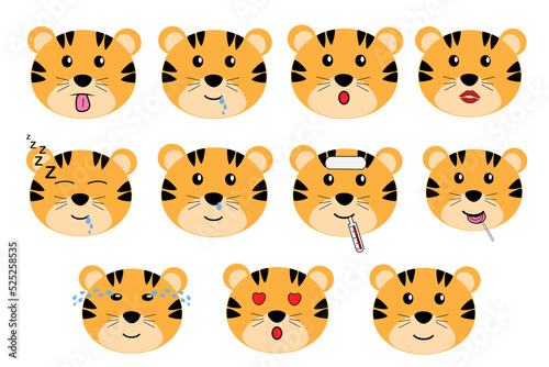 Set of cute little tiger characters with gift box   For children decor  nursery design  banner  emblem  pattern 