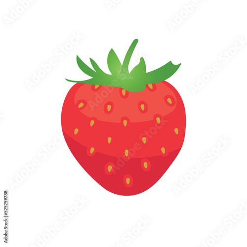Bright red strawberry on white background. Fresh juicy berry with leaves. Flat design with gradient for magazine, book, poster, menu cover, web pages. Vector illustration.
