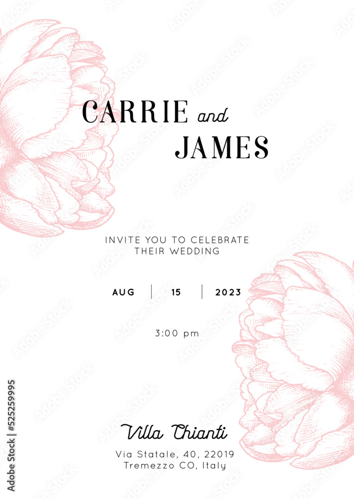 Wedding invitation on floral background in vector.