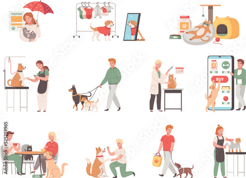 Pet Services Cartoon Set