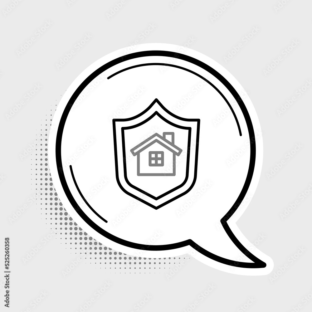 Line House with shield icon isolated on grey background. Insurance concept. Security, safety, protection, protect concept. Colorful outline concept. Vector Line House with shield icon isolated on grey background. Insurance concept. Security, safety, protection, protect concept. Colorful outline concept. Vector