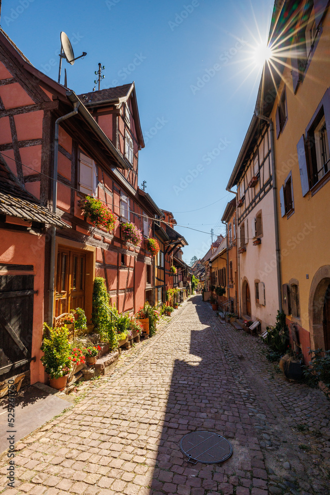 street in the charming oldtown of Eguisheim in Alsace street in the charming oldtown of Eguisheim in Alsace