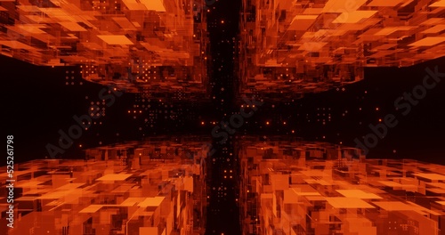 abstract background using a geometric pattern of lines, points and polygons using a bright orange color, there is space in the middle such as a plus sign, 3d rendering, and 4K size