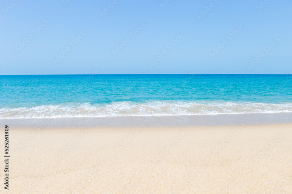 Peaceful tropical beach in south of Thailand, clean fine sandy beach in summer, empty beach