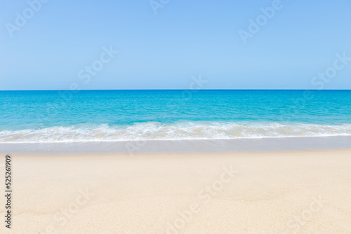 Peaceful tropical beach in south of Thailand, clean fine sandy beach in summer, empty beach