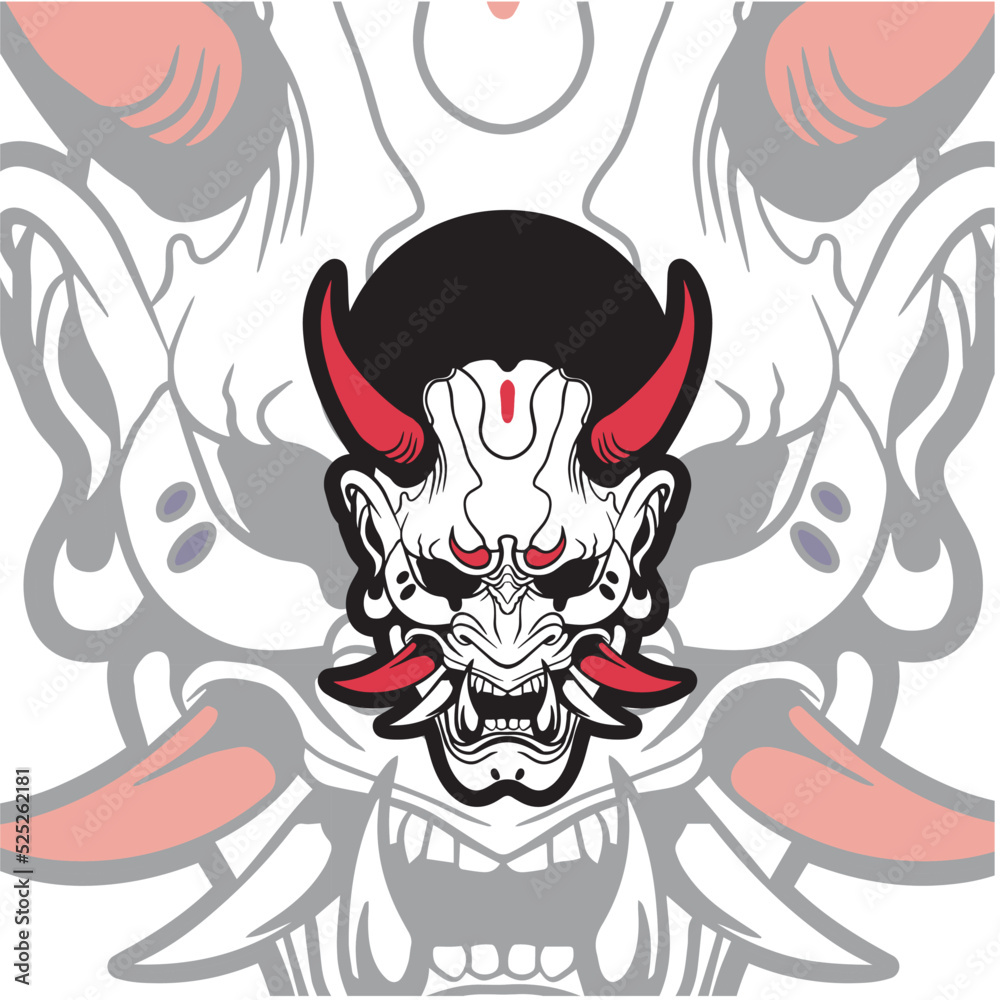 Fototapeta premium Oni japanese devil mask, Vector illustration