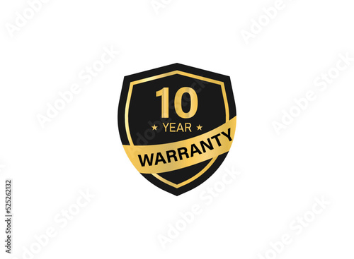 10 year warranty golden badge isolated on white background. warranty label.