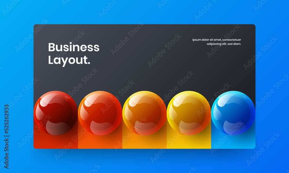 Trendy book cover vector design illustration. Premium 3D balls web banner template.