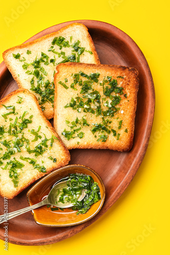 Plate of toasts with garlic...