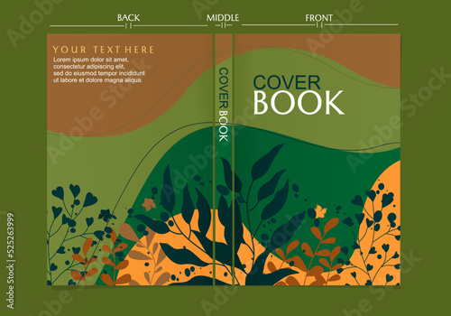 set of book cover designs on nature theme with leaf silhouettes. aesthetic background