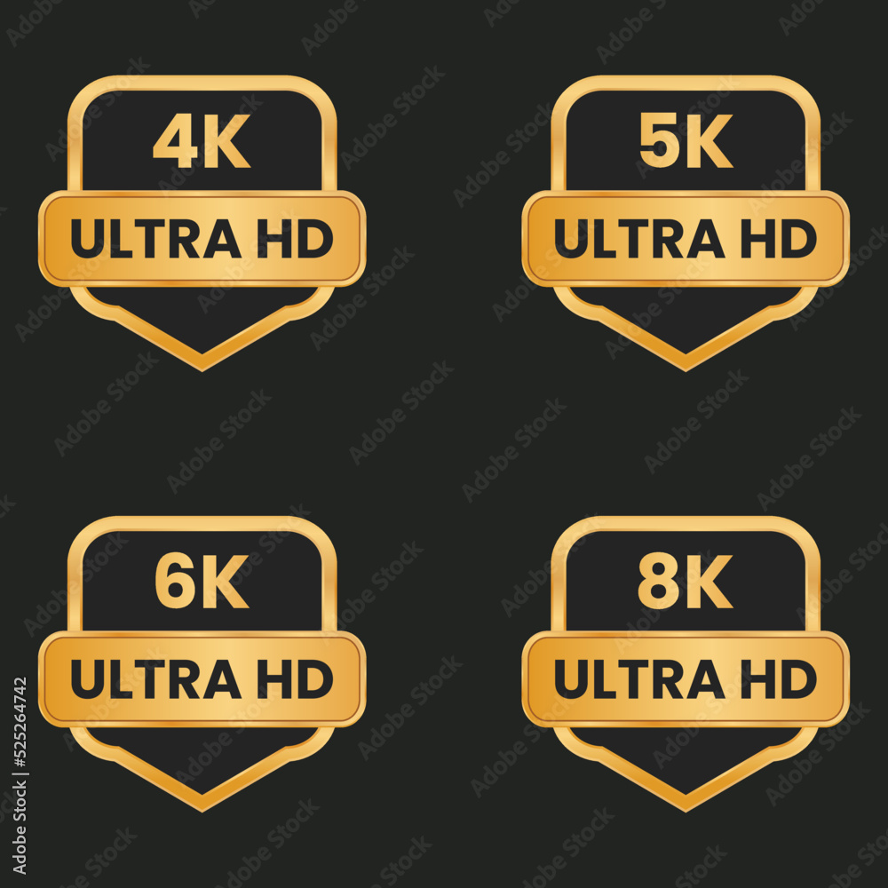  4k ultra hd,5k ultra hd,6k ultra hd, and 8k ultra hd resolution icons set