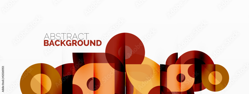 Obraz premium Colorful round shapes, circles and triangles background. Minimal geometric template for wallpaper, banner, presentation