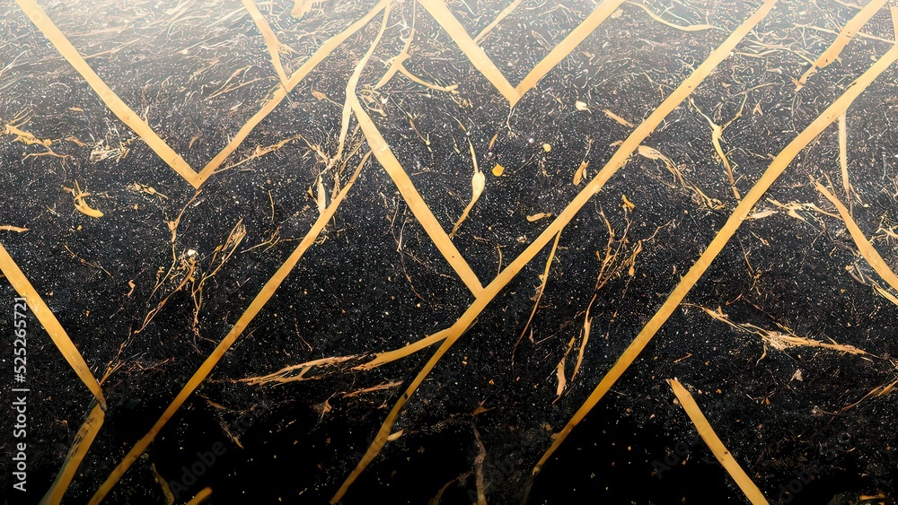 Black marble wall with gold textures. High end interior design. 4k