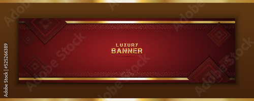 vintage frame luxury banner background and shiny gold texture isolated on red background