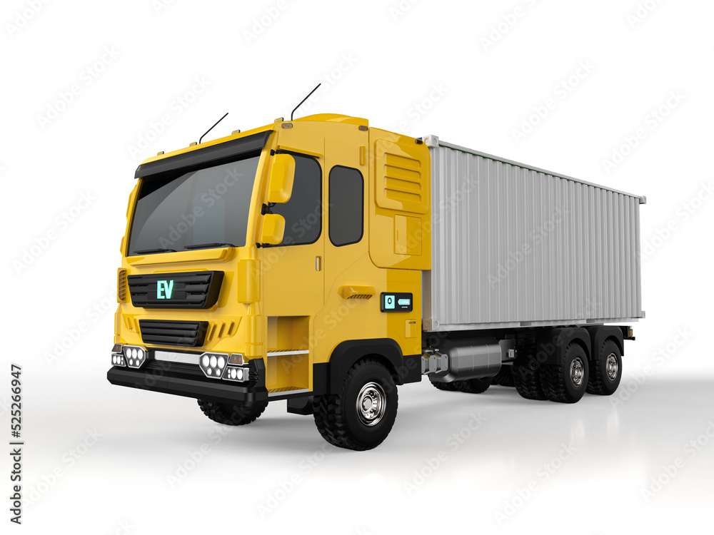 Ev logistic truck or lorry on white background