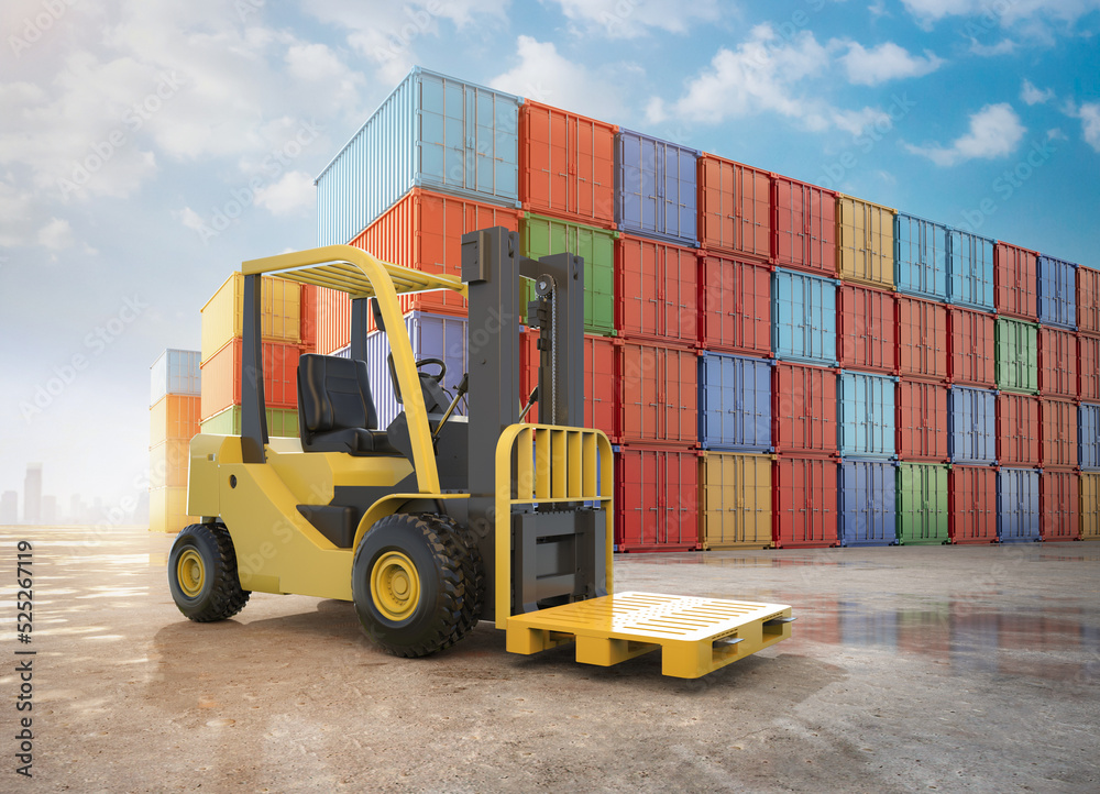 forklift truck at container terminal