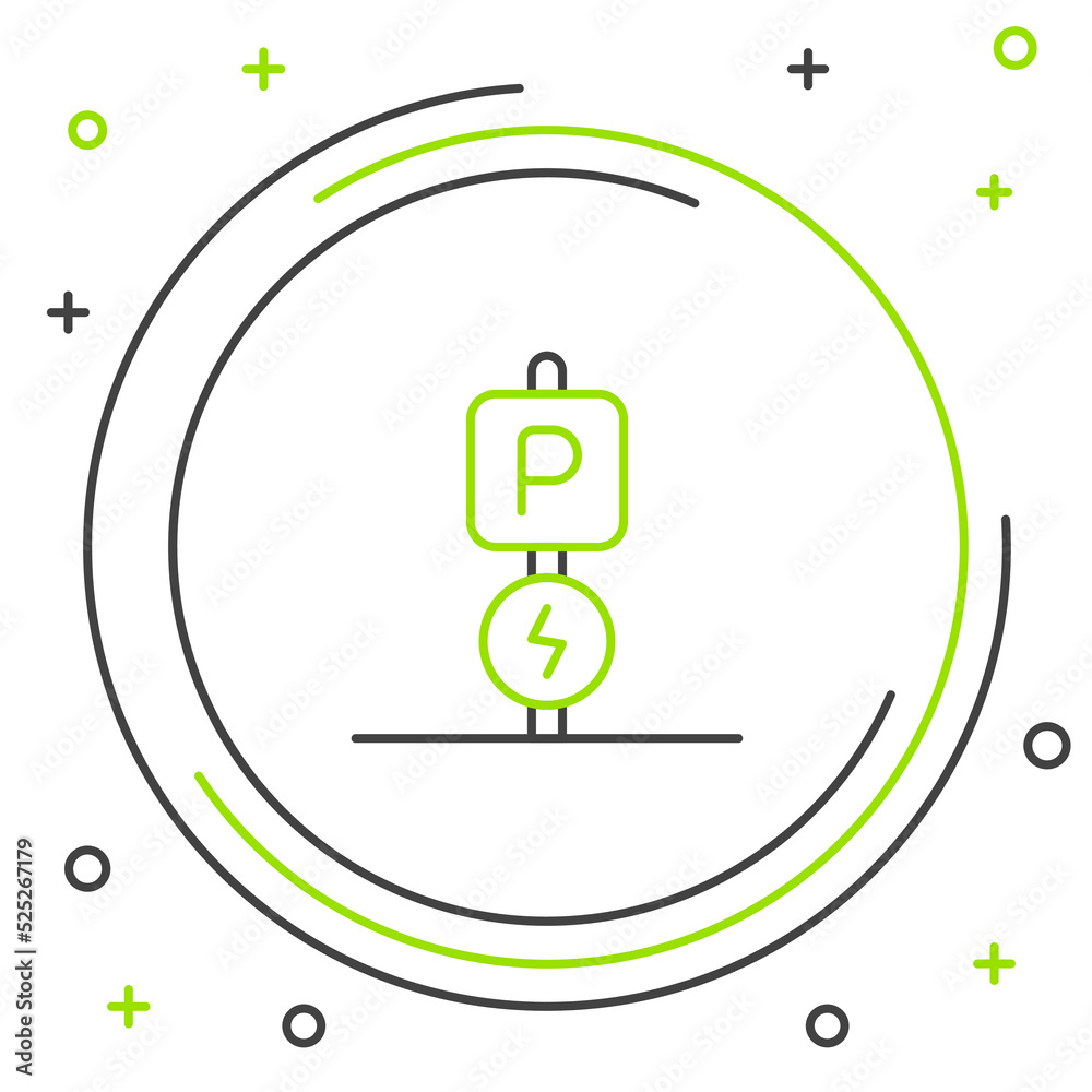 Line Charging parking electric car icon isolated on white background. Colorful outline concept. Vector