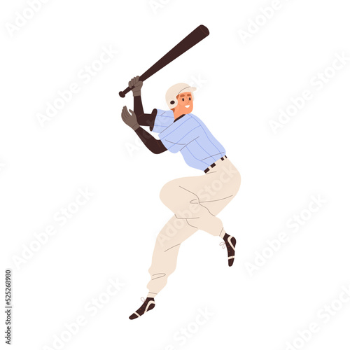 Baseball player batter playing sport game. Hitter swinging with bat in hand a...