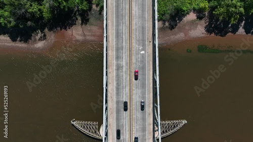Cars on NJ Turnpike Toll Bridge. Pennsylvania New Jersey border. Traffic on highway. Top down aerial. photo