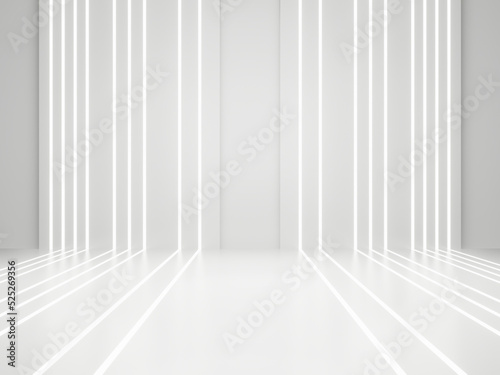 White Sci-Fi product display background. Scientific stage with white neon lights.