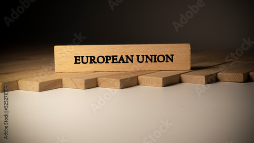 Eurasian union community written on wooden surface. Concept created from wooden sticks. photo