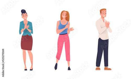 Cheerful people clapping hands set. Positive business people applauding with enthusiasm flat vector illustration © topvectors