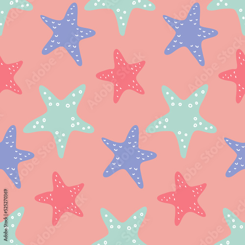 Starfish pink blue seamless pattern for nautical design