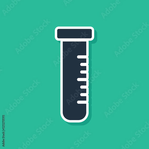 Blue Test tube and flask chemical laboratory test icon isolated on green background. Laboratory glassware sign. Vector