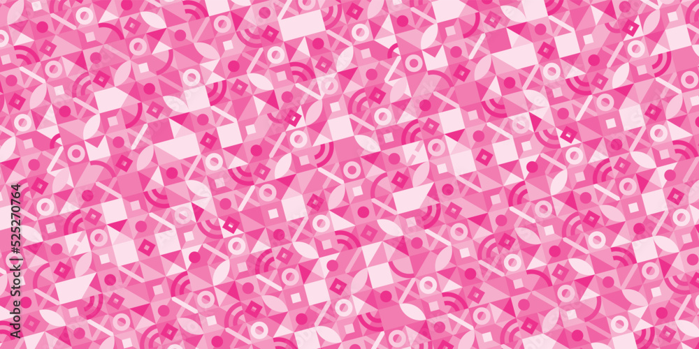 Obraz premium Horizontal banner with geometric pattern in grid. Trendy pinkish Bauhaus pattern background. Vector illustration EPS 10