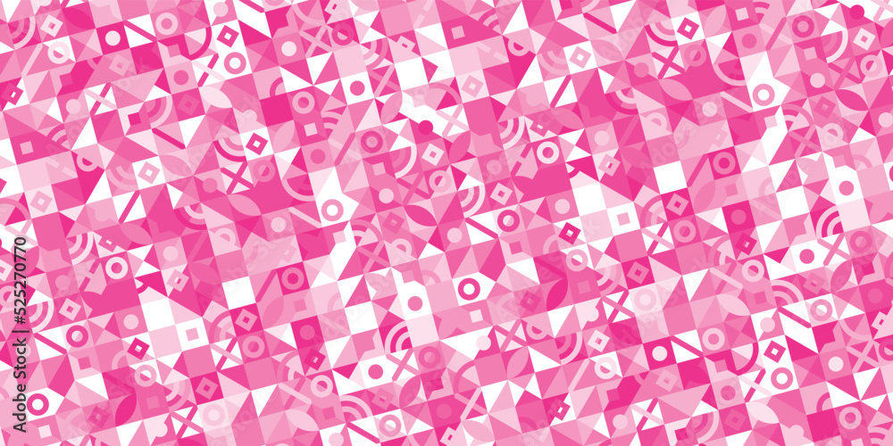 Obraz premium Horizontal banner with geometric pattern in grid. Trendy pinkish Bauhaus pattern background. Vector illustration EPS 10