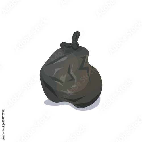 Black plastic trash bag on white background. Garbage bag. Waste management. Vector illustration.