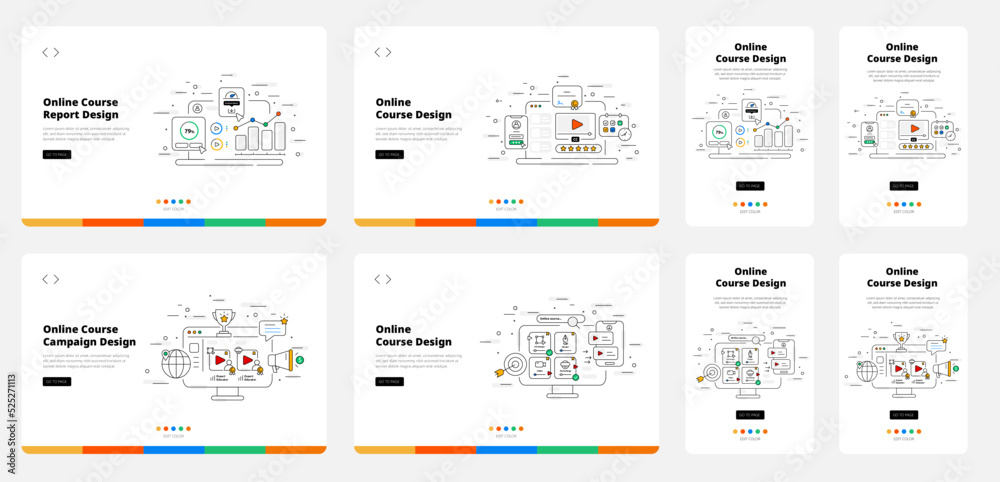 Online Course illustration ui design template set Stock Vector | Adobe ...