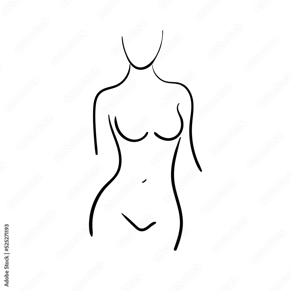 Female silhouette in a bathing suit. Simple lines. Ink drawing. Black and white. Female silhouette in a bathing suit. Simple lines. Ink drawing. Black and white.