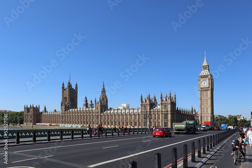 View of Westminster Abbey and the famous Big Ben on a sunny day