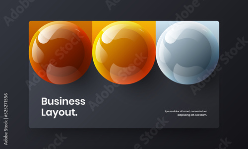 Colorful site screen design vector template. Vivid 3D spheres handbill layout.