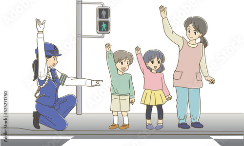 交通教室の横断指導（主線茶色）
