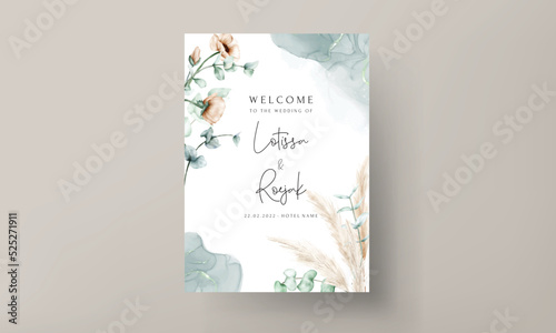 elegant bohemian wedding invitation card with hand drawn wildflowers © mariadeta