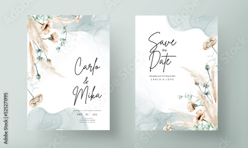 elegant bohemian wedding invitation card with hand drawn wildflowers
