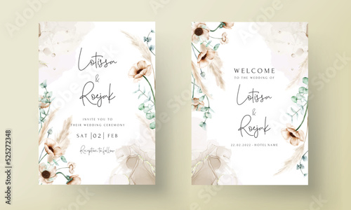 elegant bohemian wedding invitation card with hand drawn wildflowers