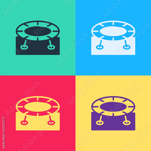 Pop art Jumping trampoline icon isolated on color background. Vector